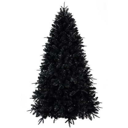 Prelit Black Christmas Tree With White Lights Artificial Fake Christmas Tree With PE&PVC Branch Tips For Halloween And Xmas Tree For Holiday Decorations, Metal Stand And Hinged Branches