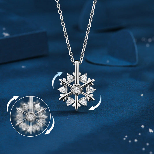 Rotating Snowflake 925 Silver Necklace – Perfect Winter Birthday Gift