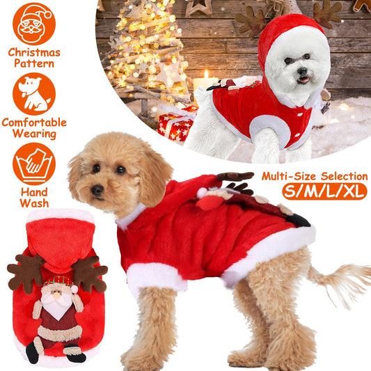 Christmas Pet Outfit – Reindeer Antlers Santa Costume Winter Coat for Small Medium Pets